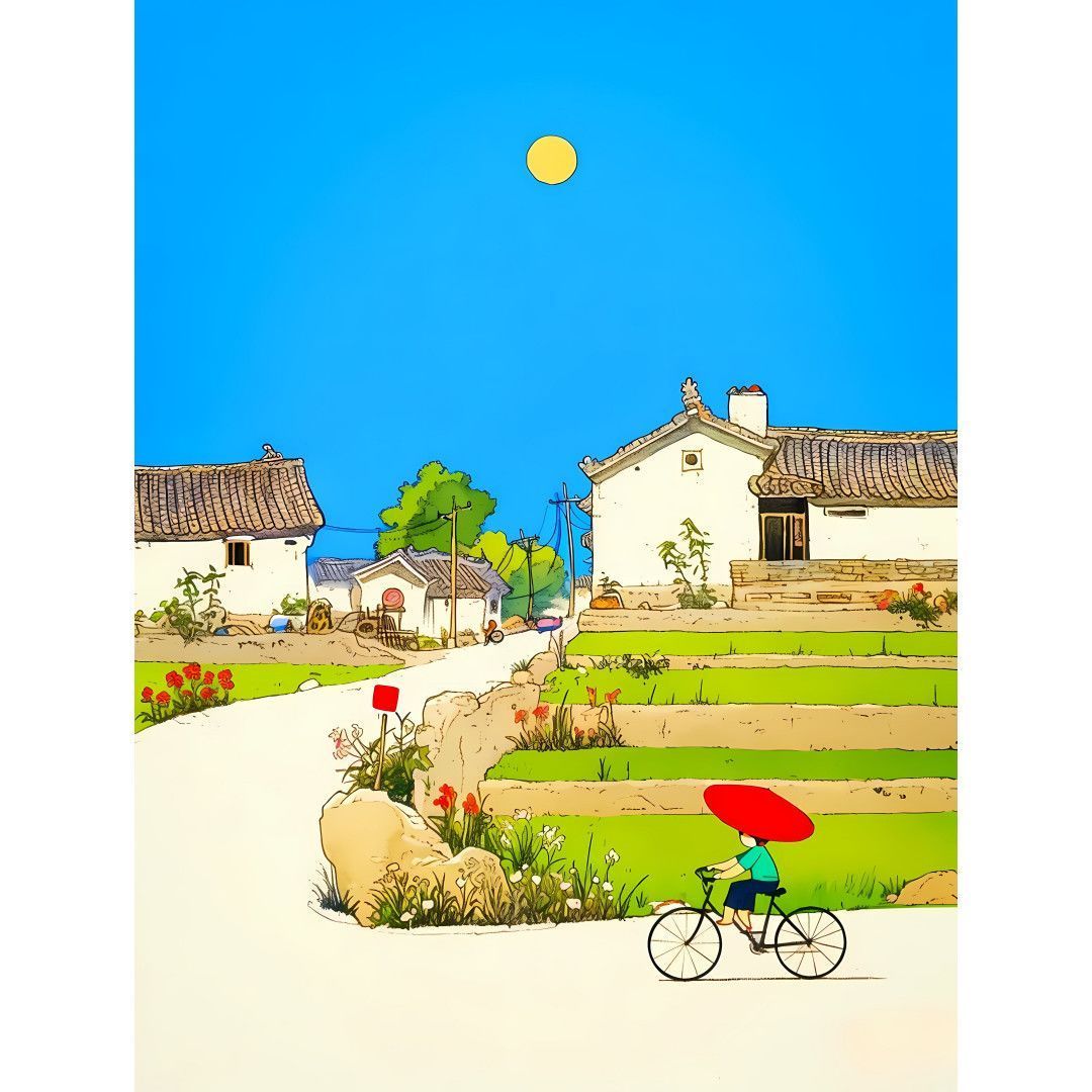 乡村小镇夏日风景贴画客