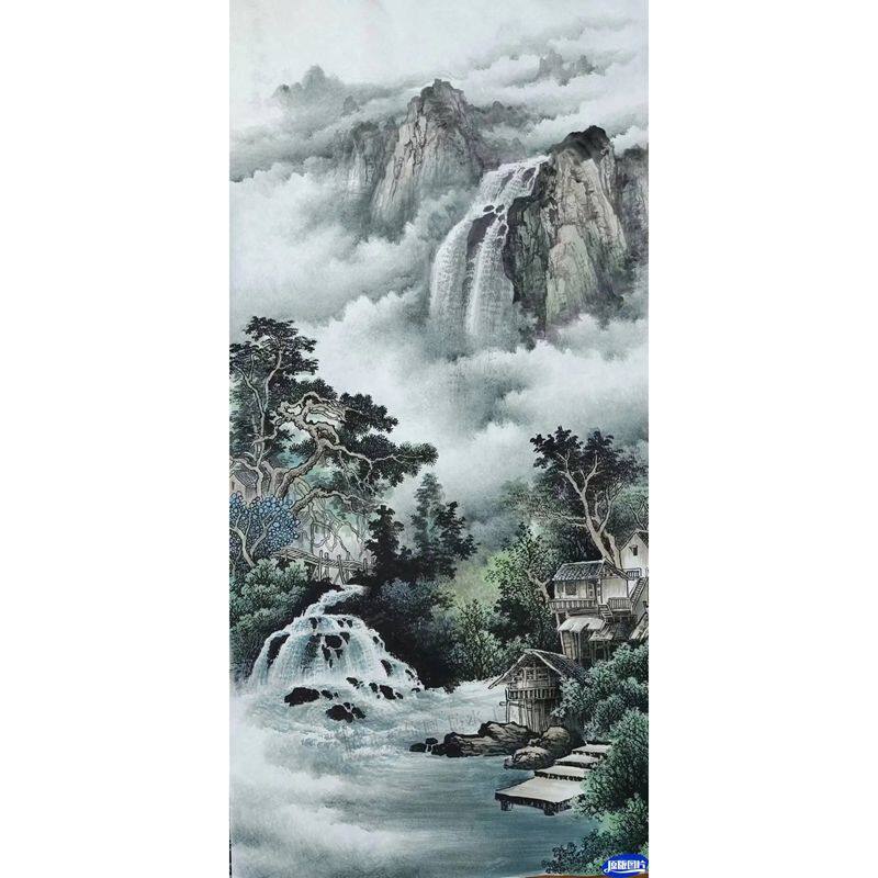 云山丽日水墨竖版风景国