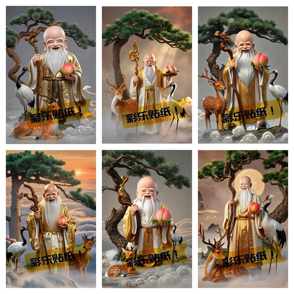 传统《福寿图》财神爷寿