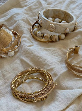 B.treasure 金属手镯小众饰品中古饰品Vintage复古手镯叠带美系