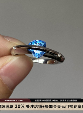 镀银蓝心旋转解压开口女戒