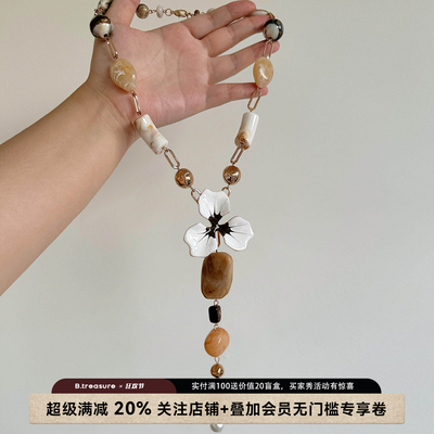 复古树脂花朵重工流苏毛衣链