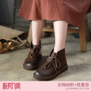 软底高帮鞋 脱毒家 单鞋 子小皮鞋 女 高低两相宜森系头层牛皮真皮鞋