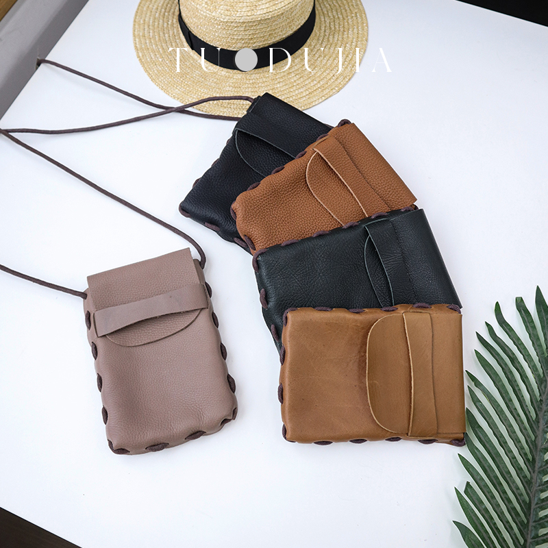 脱毒家头层牛皮手机包手工女包