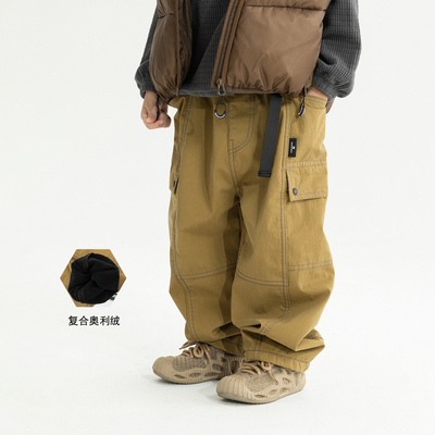 米修叻男童冬季加绒裤子户外登山裤儿童秋冬保暖工装裤外穿长裤