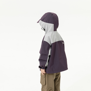 米修叻男童冲锋衣2025秋季 儿童拼色户外防风连帽外套帅气潮 新款