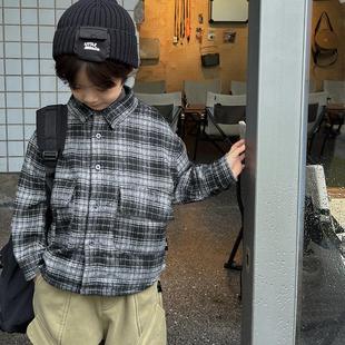 年终清仓  米修叻童装冬季新款加绒格子衬衫男童冬长袖工装系衬衣