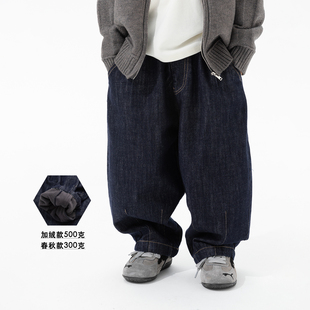 米修叻男童秋冬牛仔裤加绒加厚复古弯刀长裤儿童洋气外穿休闲裤子