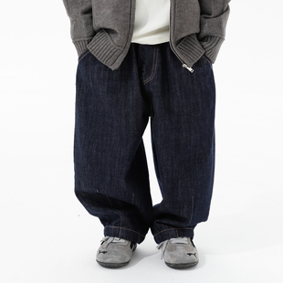 米修叻男童秋冬牛仔裤加绒加厚复古弯刀长裤儿童洋气外穿休闲裤子