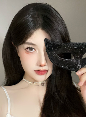 万圣节派对花纹半脸面具成人高档公主舞会cosplay暗黑风面罩道具