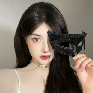 万圣节派对花纹半脸面具成人高档公主舞会cosplay暗黑风面罩道具