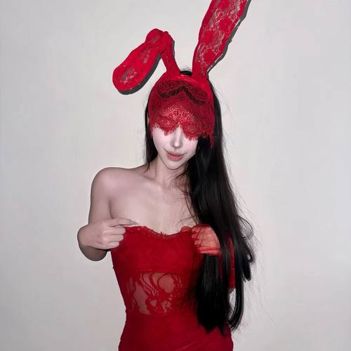 性感蕾丝长款兔耳朵发箍网红直播头饰发卡女头箍纯欲情调cos道具