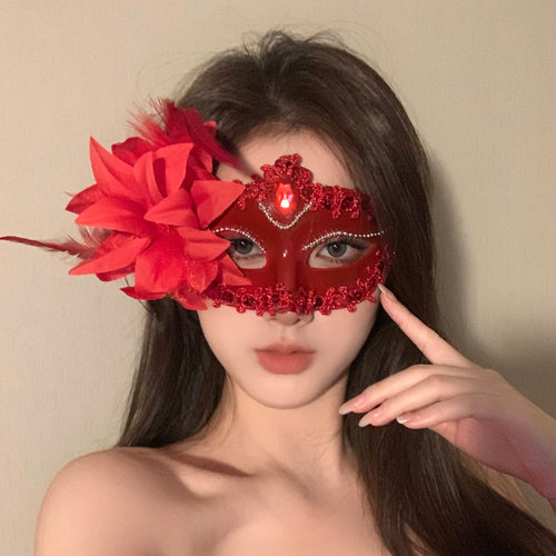 万圣节花朵面具安克雷色配饰半脸女成人假面化妆舞会派对装扮道具