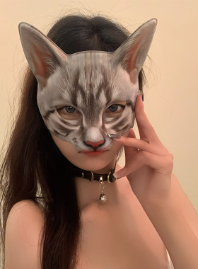 仿真立体小猫面具立体卡通半脸面罩化妆舞会表演脸谱假面动物面具
