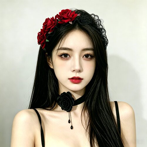 万圣节宫廷红玫瑰黑蕾丝发箍哥特洛丽塔女仆巫女 cos复古宽边头饰