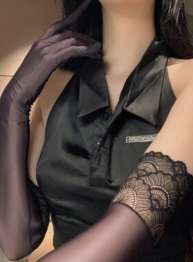 超滑黑丝蕾丝丝袜手套女款晚礼服新娘结婚婚纱手丝性感分指护袖套
