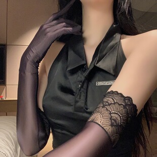 超滑黑丝蕾丝丝袜手套女款晚礼服新娘结婚婚纱手丝性感分指护袖套