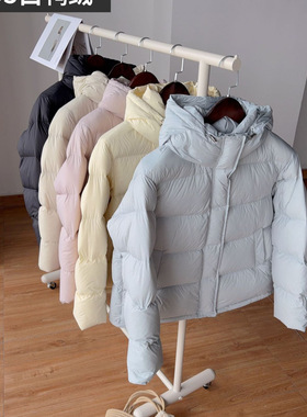 蓝色新款新国标95白鸭绒羽绒服女士短款连帽宽松云朵泡芙面包服爆