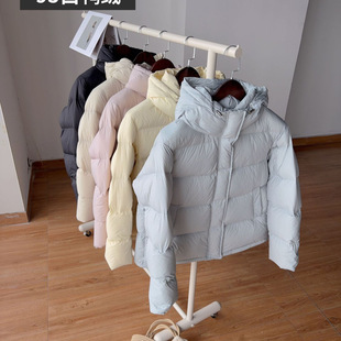 蓝色新款新国标95白鸭绒羽绒服女士短款连帽宽松云朵泡芙面包服爆