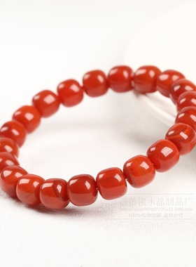 蓓蓓福水晶 南红玛瑙老型珠手链 柿子红南红手串 川料南红