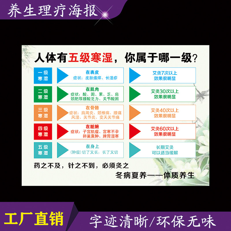寒湿体质等级辨别中医养生排毒 拍寒 排湿广告 墙贴画 海报  挂画