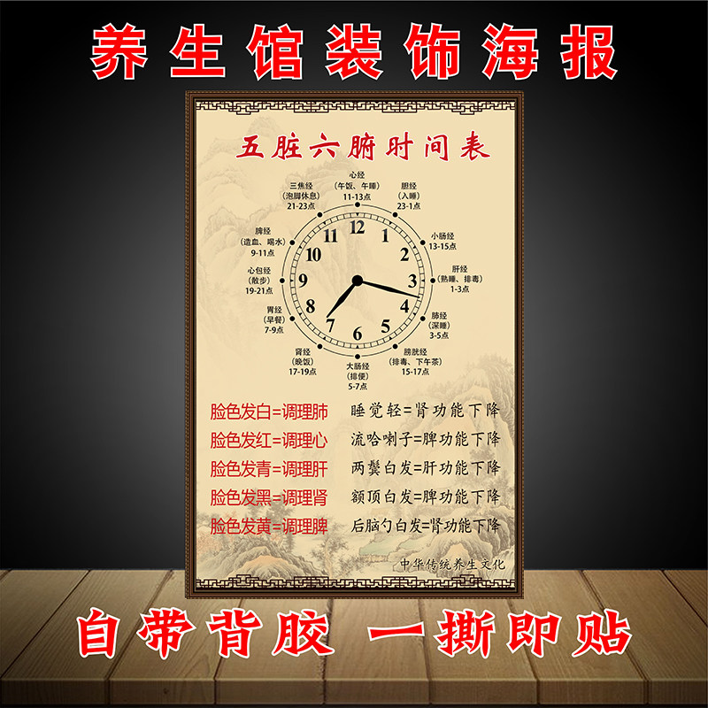 五脏六腑人体器官休息时间表挂图贴画海报中医养生馆装饰墙贴贴纸