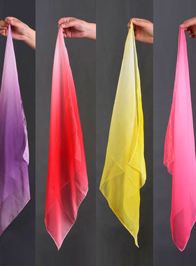 舞蹈考级手绢花渐变色红色肚皮舞小方巾胶州秧歌纱巾演出道具丝巾