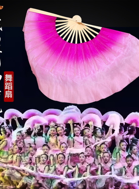 少儿舞蹈扇子小荷风采《我为祖国画朵花》8寸双面玫粉渐变跳舞扇