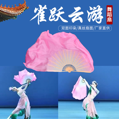 雀跃云游曹蕴朗粉色真丝舞蹈扇子扇墨绿丝巾组合古典舞跳舞长绸扇