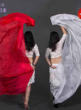 肚皮舞纱巾真丝 纯色大红白色丝巾肚皮舞手抛纱高档表演 舞蹈纱巾