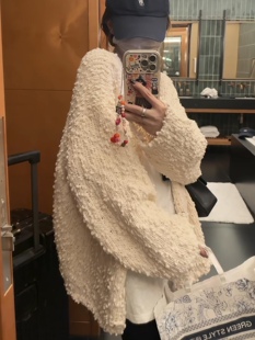 V领宽松针织毛衣开衫 法式 重工棒针编织工艺 独特羊毛肌理感 慵懒