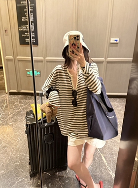 慵懒亨利领天丝亚麻垂感宽松显瘦条纹上衣 夏日长袖防晒罩衫！