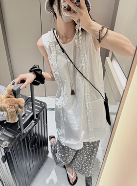 76%棉 自然褶皱肌理感“法式木耳边”白色A字裙女夏季新款连衣裙