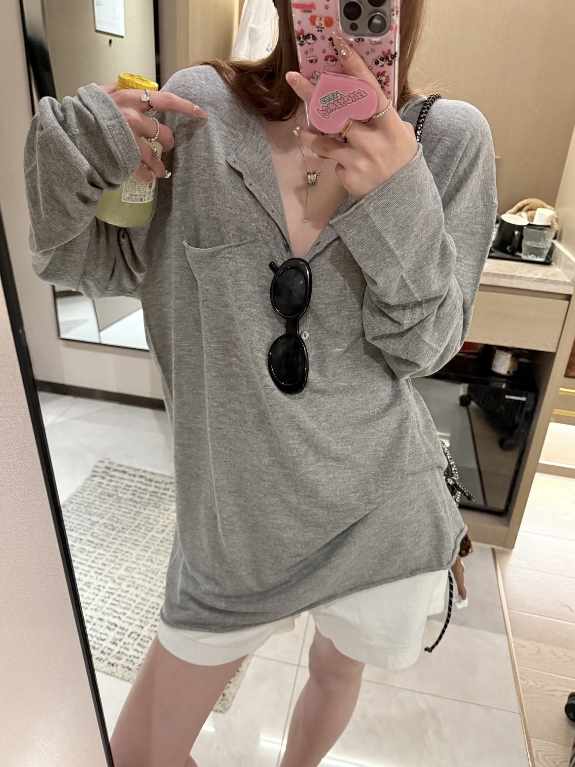 亚麻莱赛尔天丝亨利领！宽松卷边口袋轻薄针织t 薄款长袖上衣tee