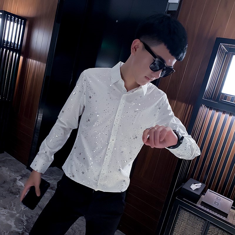 秋装社会精神小伙修身长袖衬衫男衬衣黑CS141,男装衬衫,电商A343