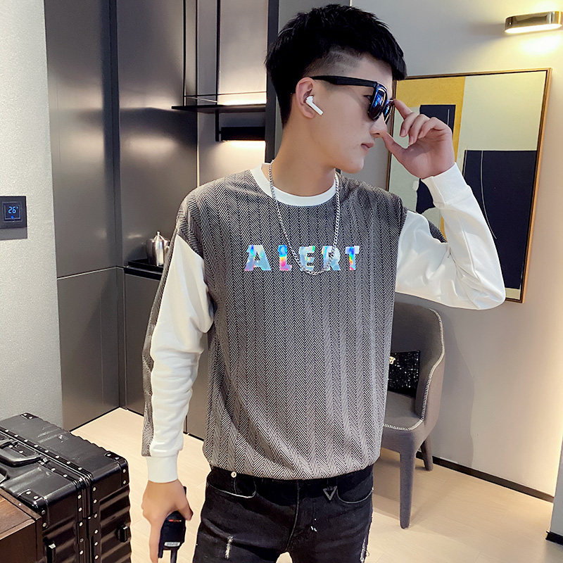 社会精神小伙修身拼色卫衣潮流男ins卫衣 A343-WY45-P65 控85 白图片