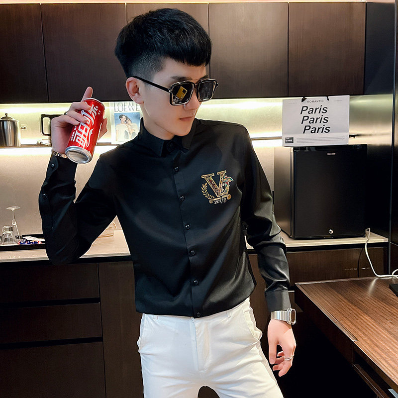 CS165秋装社会小伙修身长袖衬衫男衬衣白1,男装衬衫,电商A343