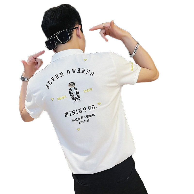 PL71-P45社会精神小伙修身刺绣短袖polo衫白,男装Polo衫,电商A343