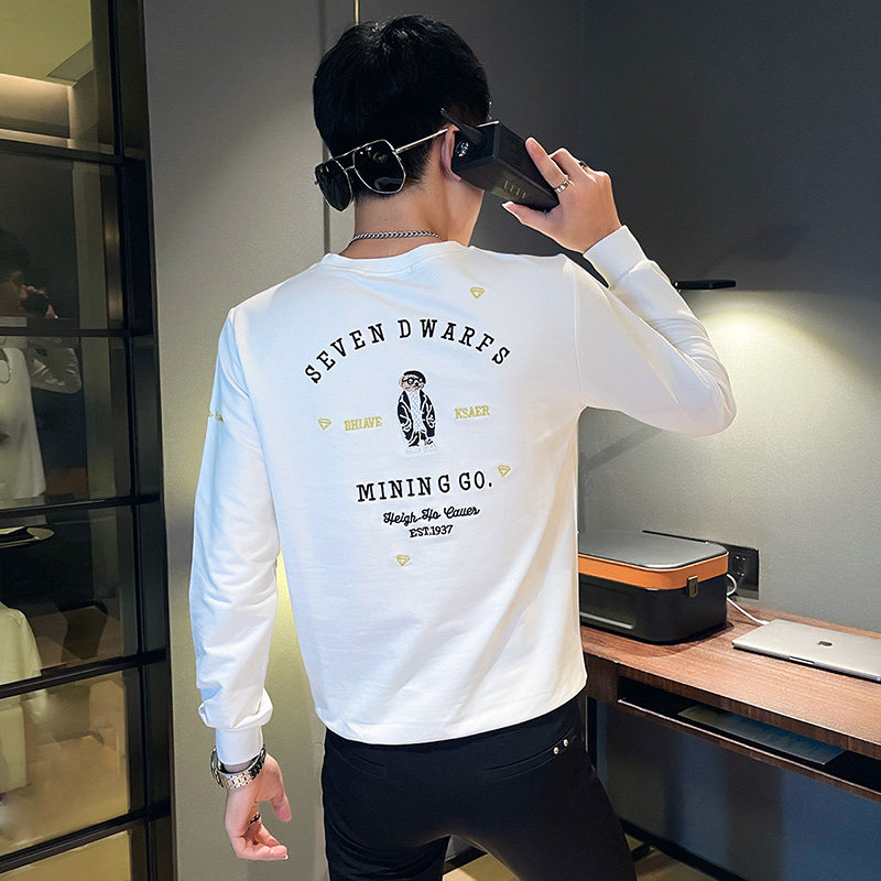 WY83秋装社会精神小伙修身卫衣男套头衫白1,男装卫衣,电商A343