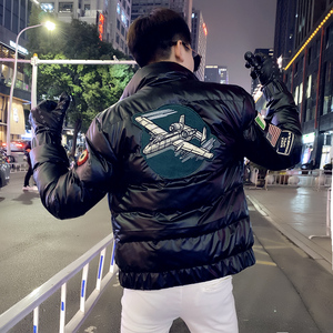 社会小伙立领ins飞机棉衣外套修身皮棉服 A343-CF39-P128控158 绿图片