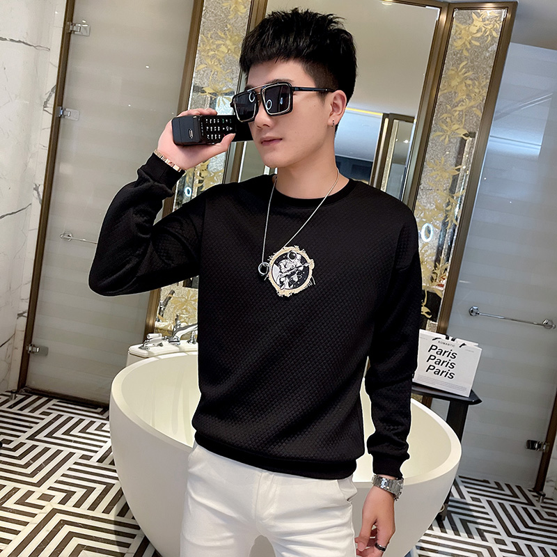 WY89秋装社会精神小伙修身卫衣男套头衫黑1，男装卫衣，电商A343