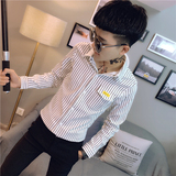 社会精神小伙修身条纹长袖衬衫男衬衣白A343-CS102-P60，男装衬衫，电商A343