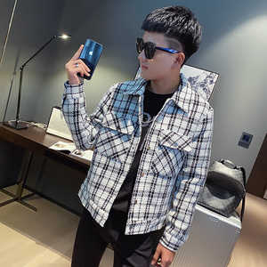 秋季男外套ins网红社会小伙格子夹克 A343-JK50-P105 控128 白图片