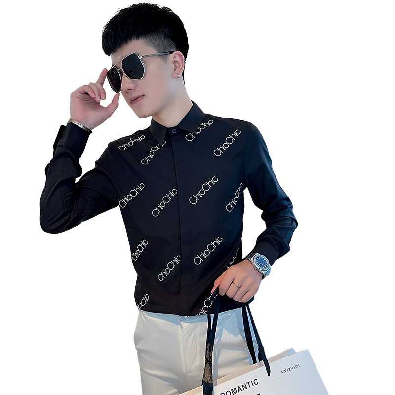 CS170秋装社会小伙修身长袖衬衫男衬衣白,男装衬衫,电商A343