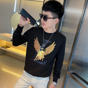 WY76 秋装社会精神小伙修身卫衣男套头衫 黑图片