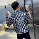 CS151-P58控78社会小伙印花套头七分袖衬衫花衬衣男潮花，男装衬衫，电商A343
