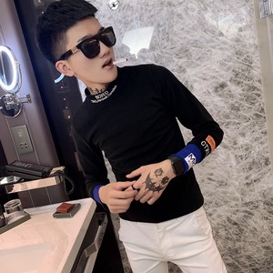 社会精神小伙修身长袖T恤衫男 A343-T 黑图片