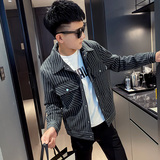 秋季男外套ins网红社会小伙条纹修身夹克A343-JK52-P105控128绿，男装夹克，电商A343