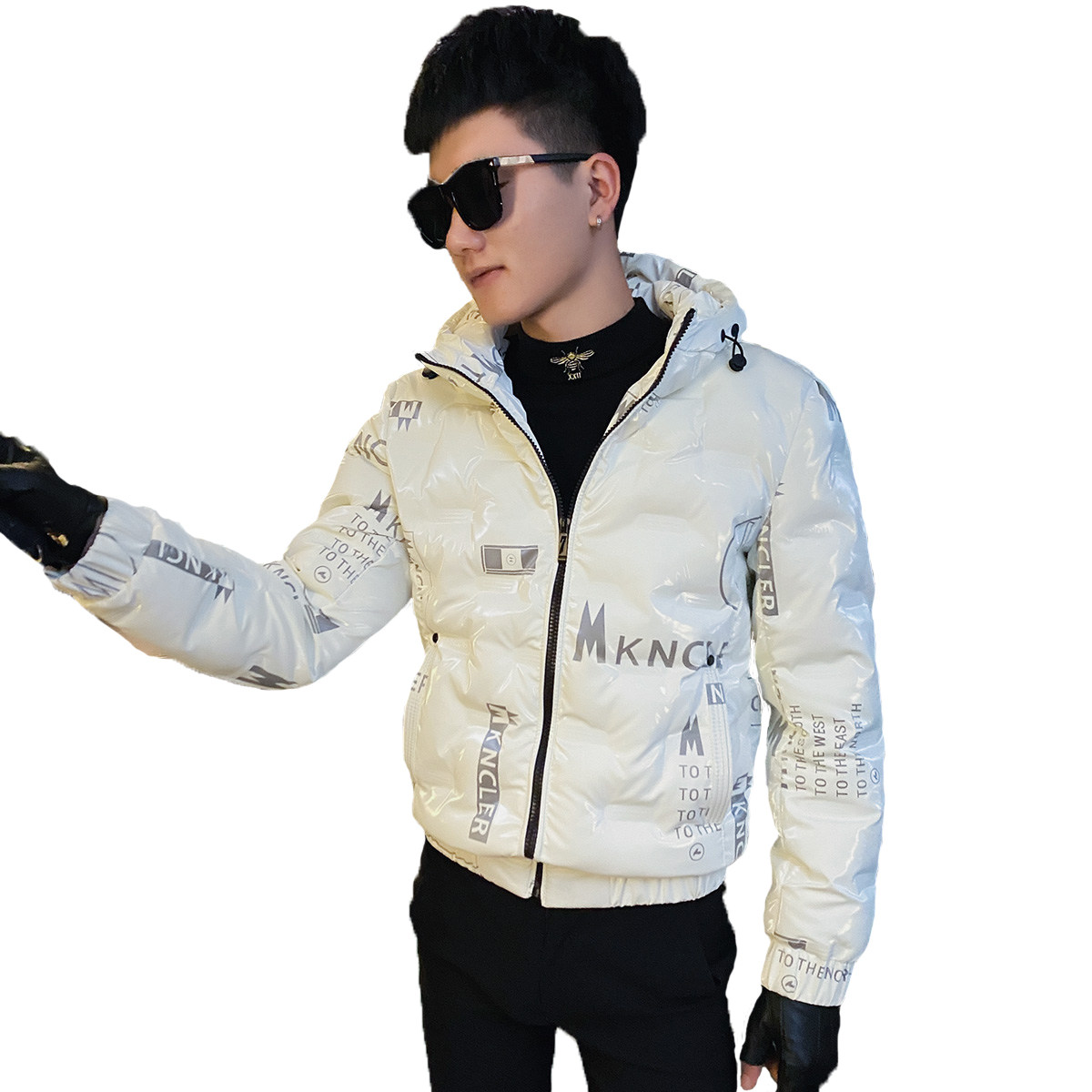 社会小伙连帽冬季棉衣外套修身皮棉服A343-CF43白,男装棉衣,电商A343