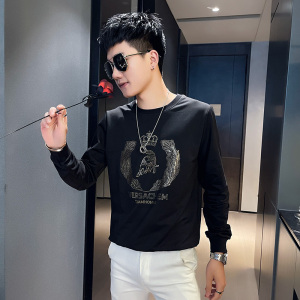WY77秋装社会精神小伙修身卫衣男套头衫黑